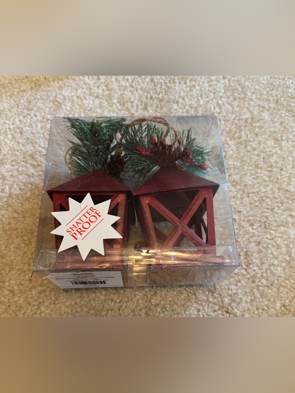 Red Mini Lantern Set with Pine & Berry Accents